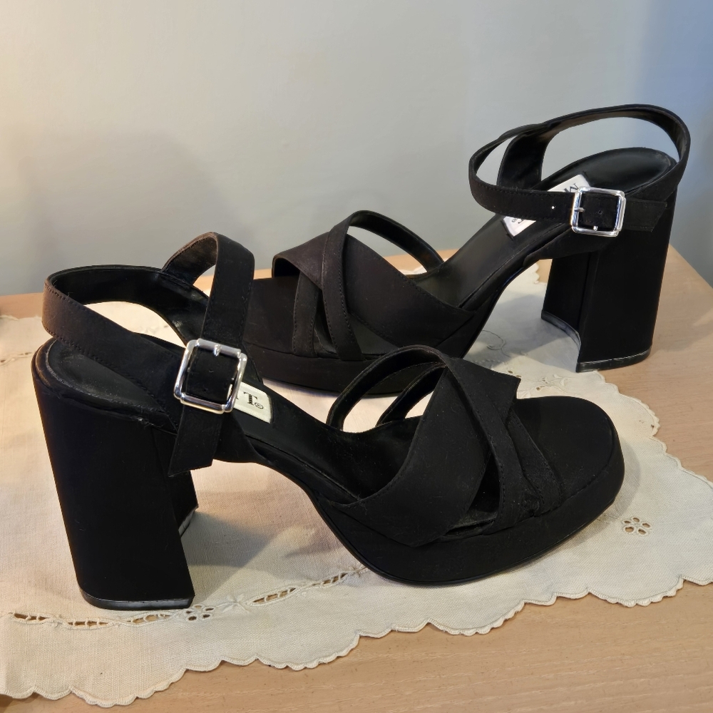 Mixit Black Pkatform Open-Toe Heels – Size 9.5M – 4" Heel – Like New
